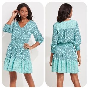 Vineyard Vines Sea Floral Smocked Waist Dress Blue Small
